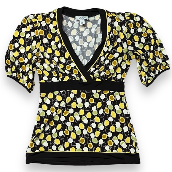 Vintage Ann Taylor LOFT Brown Floral Surplice Top Size‎ XXS Petite 90s/Y2K - Picture 2 of 7